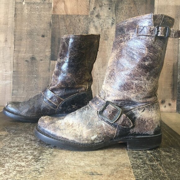 Frye 76512 Veronica Distressed Buckle Riding Moto Engineer Boots Womens 7 B - Picture 1 of 12